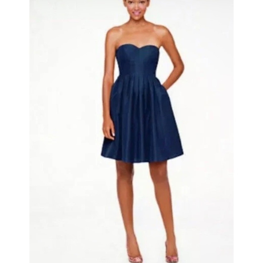 New J.Crew Mini Marlie Strapless Pleated Dress 4 Petite Navy Blue Wedding Party